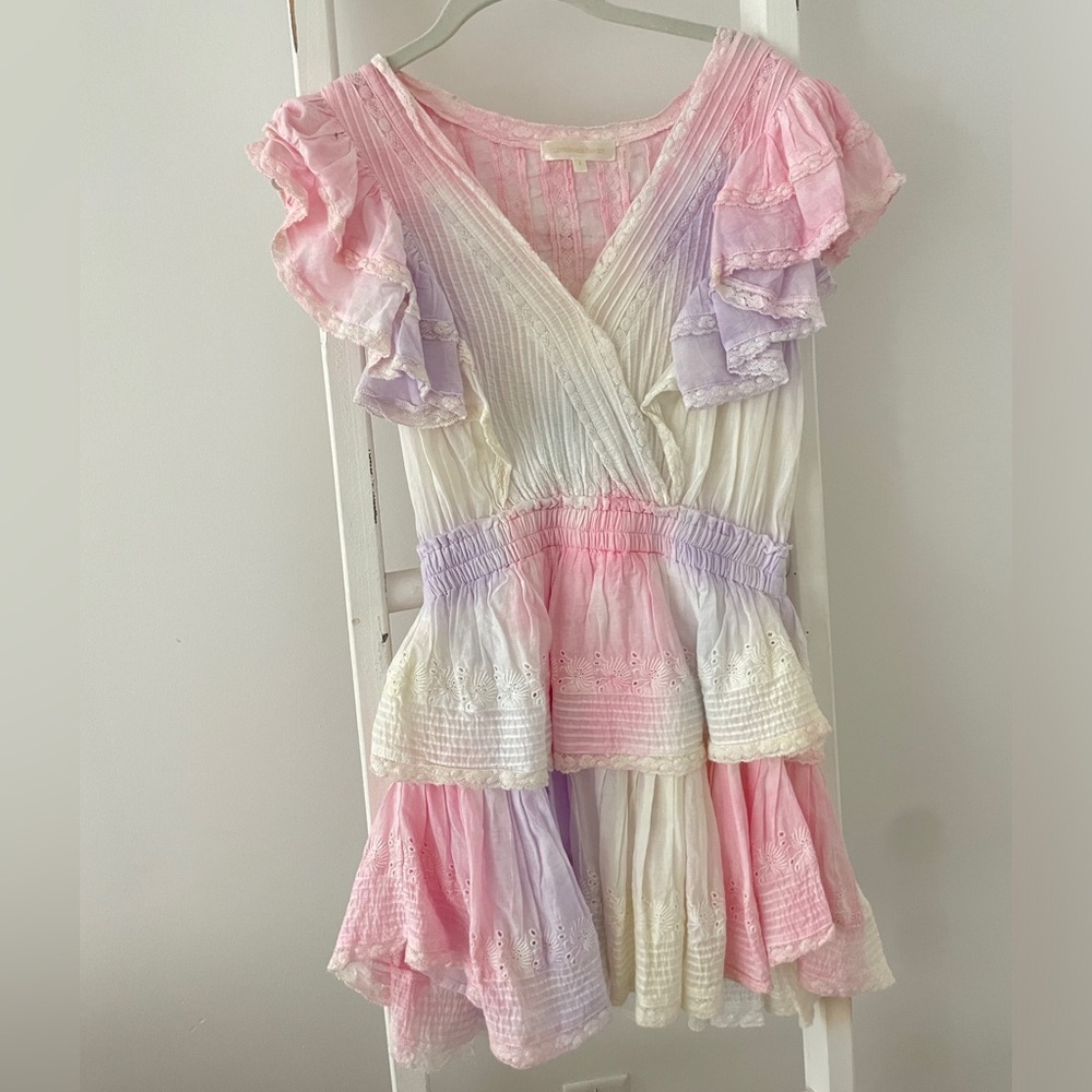 LoveShackFancy Gwen Heritage Pink and Purple Mini Dress